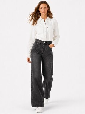 Levi's Ribcage Wide Leg High Rise Jeans 26x32 "Swipe Up" Charcoal Black Wash NWT